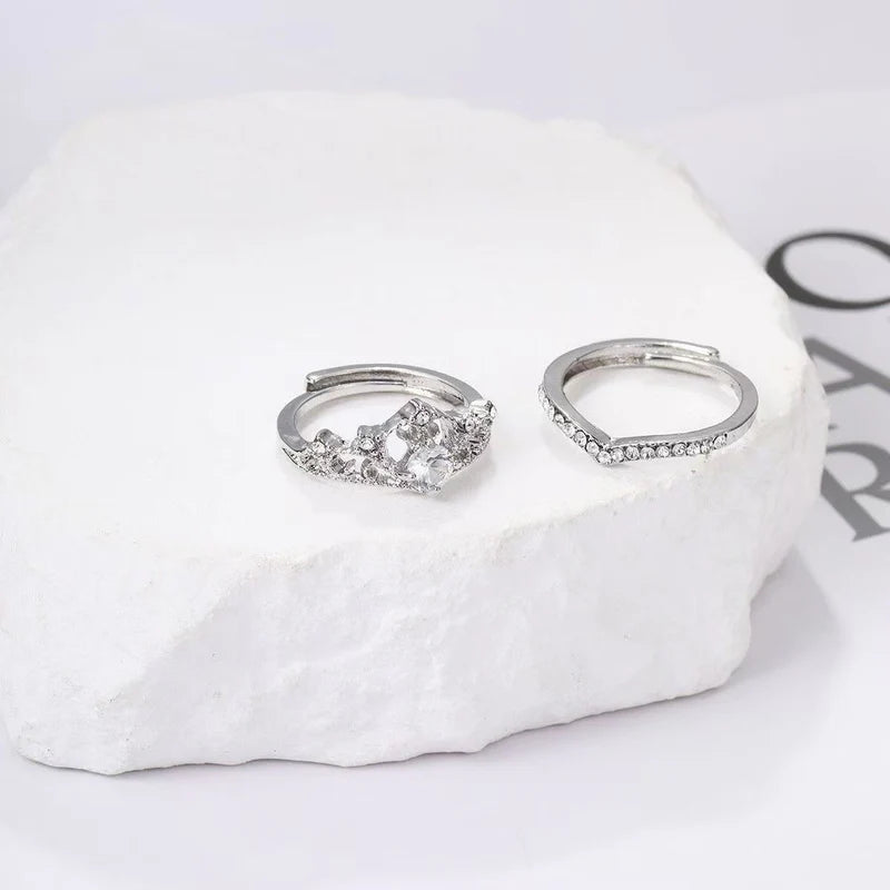 2pc Light Luxury Crown Ring For Women, 2-in-1 Detachable Niche Design Ins Trendy Stackable Diamond Ring, Gift For Girlfriend