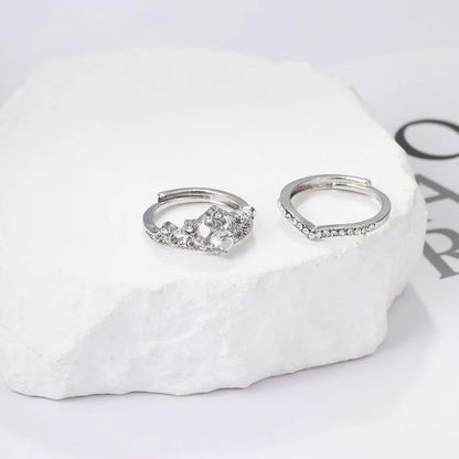 2pc Light Luxury Crown Ring For Women, 2-in-1 Detachable Niche Design Ins Trendy Stackable Diamond Ring, Gift For Girlfriend
