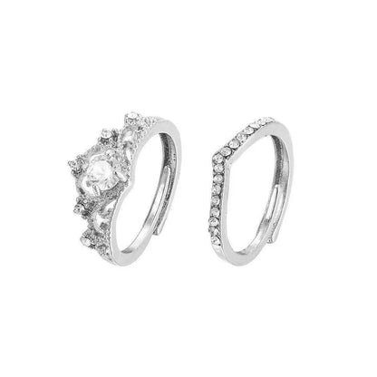2pc Light Luxury Crown Ring For Women, 2-in-1 Detachable Niche Design Ins Trendy Stackable Diamond Ring, Gift For Girlfriend