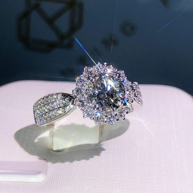 New Womens Three Row Full Crystal Moissanite Simulated Diamond Open Ring